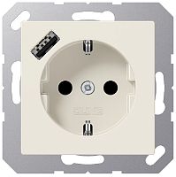 Розетка с заземлением +1хUSB тип A без рамки Jung EcoProfi 1-м. слоновая кость картинка